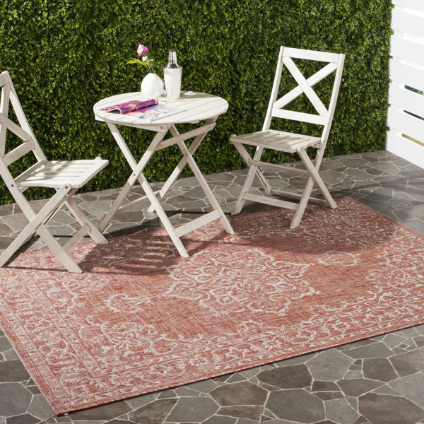 Bloomsbury Market Kori Hooked Terracotta/Beige Indoor/Outdoor Rug Wayfair.co.uk